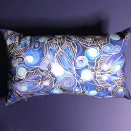 Cool Deep Blue Modern Swooping Swallows Decorative Cushion - Ultramarine Living Room Decor Swirling Sofa Settee Accent Pillow - thumbnail 2