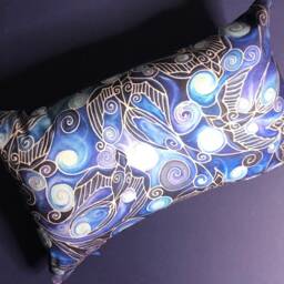 Cool Deep Blue Modern Swooping Swallows Decorative Cushion - Ultramarine Living Room Decor Swirling Sofa Settee Accent Pillow - thumbnail 3