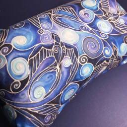 Cool Deep Blue Modern Swooping Swallows Decorative Cushion - Ultramarine Living Room Decor Swirling Sofa Settee Accent Pillow - thumbnail 1
