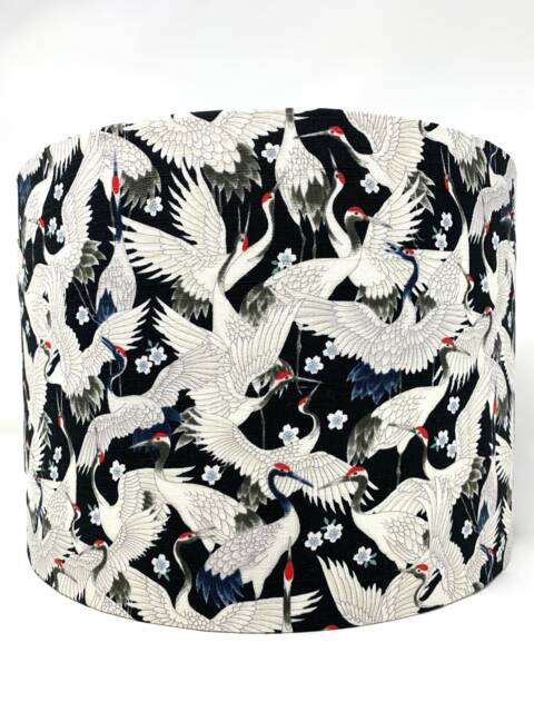 Japanese Crane Lampshade Oriental Bird Print, Black & White - image 1