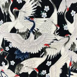 Japanese Crane Lampshade Oriental Bird Print, Black & White - thumbnail 4