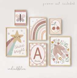 Set Of 6 Wildflower Girls Dusty Pink & Sage Green Gallery Wall Prints, Peace Dove, Positive Affirmations, Girl Nursery Bedroom Decor - thumbnail 1