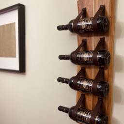 Wine Rack - Wall Hung Wood & Leather Wine - thumbnail 3