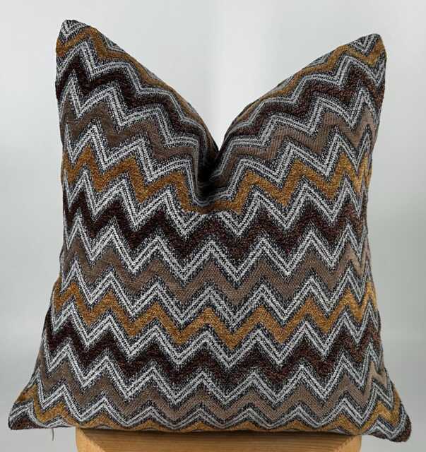 Textured Chenille Chevron Pillow Cover, Brown Orange Zig Zag, Fall Decor - image 1