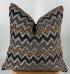 Textured Chenille Chevron Pillow Cover, Brown Orange Zig Zag, Fall Decor - thumbnail 1