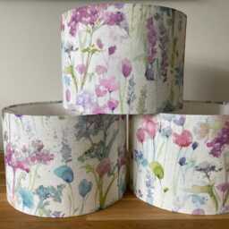 Handmade Lamp Shade With Wild Flowers Pattern - Pink & Teal Floral Voyage Fabric - thumbnail 2