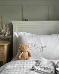 Hand Embroidered Name Pillowcase Heirloom Frill/ Oxford Pillow