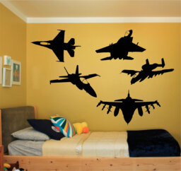 5 Jet Aeroplanes Vinyl Wall Art, Decal, Sticker, Transfer, Mural, Removable, Rent Friendly, Interior, Exterior, Full - 0001