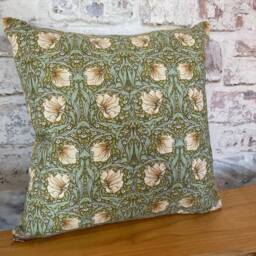 William Morris Pimpernel Green Cream Cushion, Handmade Pillow, Decorative Scatter Arts & Crafts Sofa Cushion - thumbnail 3
