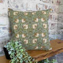 William Morris Pimpernel Green Cream Cushion, Handmade Pillow, Decorative Scatter Arts & Crafts Sofa Cushion - thumbnail 2