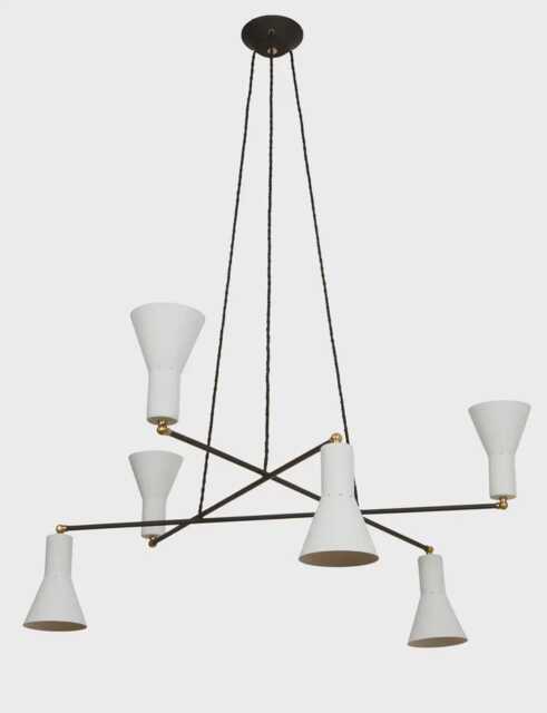 1950S Mid Century Modern Vintage Italian Sputnik Chandelier Blackened Brass & White 2-Tier Arms Stilnovo Style - image 1
