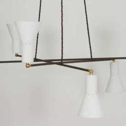 1950S Mid Century Modern Vintage Italian Sputnik Chandelier Blackened Brass & White 2-Tier Arms Stilnovo Style - thumbnail 2