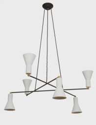 1950S Mid Century Modern Vintage Italian Sputnik Chandelier Blackened Brass & White 2-Tier Arms Stilnovo Style - thumbnail 1