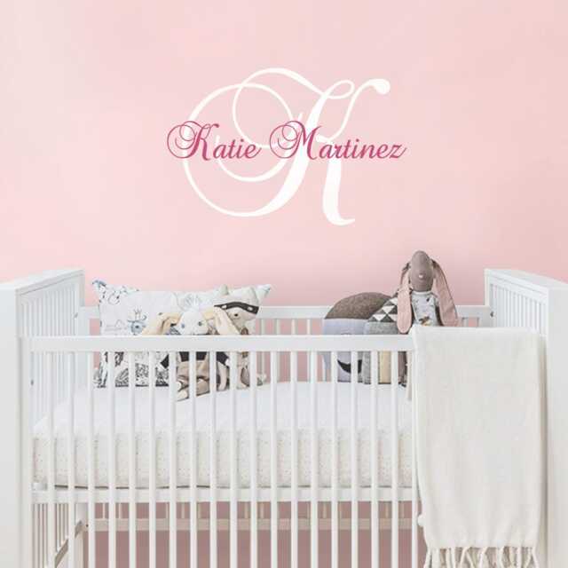 Custom Name Nursery Wall Decal Monogram Initial, Personalized Colors - image 1