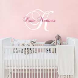 Custom Name Nursery Wall Decal Monogram Initial, Personalized Colors - thumbnail 1