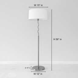 Floor Lamp in Antique Brass Color Designer Standing With White Drum Fabric Shade Elegant Ambient Lighting For Bedroom Livingroom Design - thumbnail 4