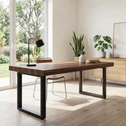 Chunky Solid Wood Desk, Thick Wooden Office Desk Uk, Handmade Home Statement Custom Size - thumbnail 2