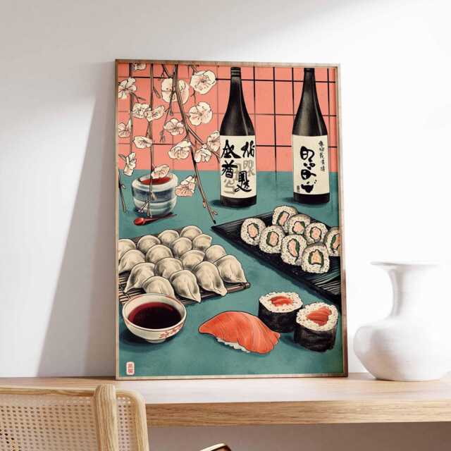 Japanese Sushi Poster, Modern Minimalist Wall Art Print, Asian Kitchen Decor, Food Artwork, Contemporary Restaurant Design - image 1