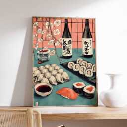 Japanese Sushi Poster, Modern Minimalist Wall Art Print, Asian Kitchen Decor, Food Artwork, Contemporary Restaurant Design - thumbnail 1