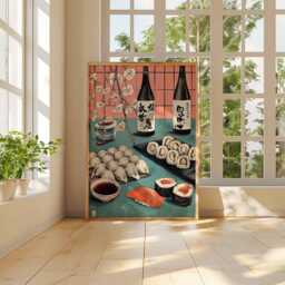 Japanese Sushi Poster, Modern Minimalist Wall Art Print, Asian Kitchen Decor, Food Artwork, Contemporary Restaurant Design - thumbnail 3