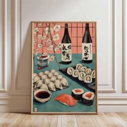 Japanese Sushi Poster, Modern Minimalist Wall Art Print, Asian Kitchen Decor, Food Artwork, Contemporary Restaurant Design - thumbnail 2