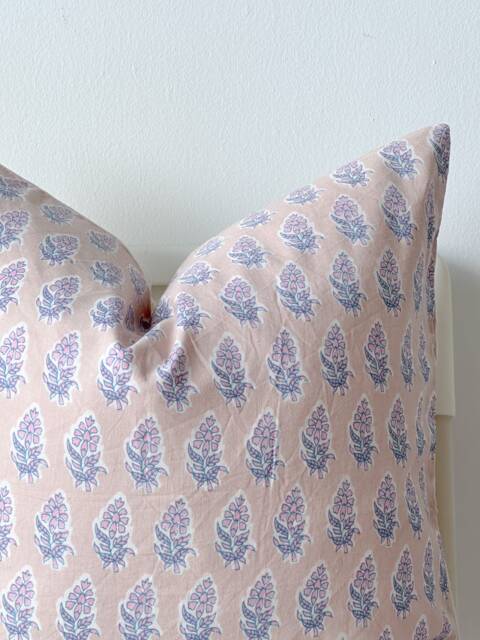 Block Print Pillow Cover Floral Batik, Ethnic Indian Textile - 20x20 - image 1