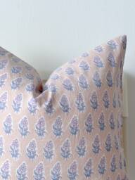 Block Print Pillow Cover Floral Batik, Ethnic Indian Textile - 20x20 - thumbnail 1