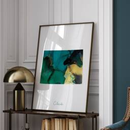 Colorado Map Emerald Green & Gold Wall Art Print - Us State Usa United States Of America - thumbnail 1