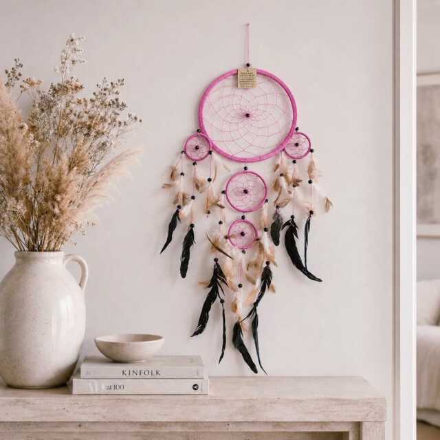 Pink Dream Catcher Wall Hanging, Large Boho Feather Dreamcatcher, Girls Room Decor, Baby Nursery Accent - image 1