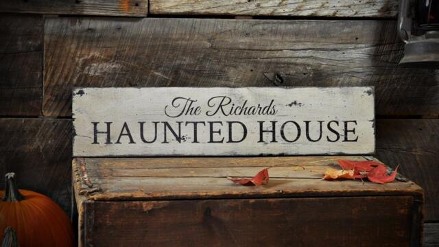Handmade Haunted House Sign, Rustic Halloween Wall Decor - image 1