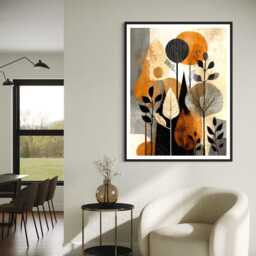 Abstract Autumn Branches Art Print Modern Fall Wall Neutral Burnt Orange Beige Black Botanical Leaves Foliage Minimalist Seasonal Home - thumbnail 2