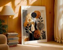 Abstract Autumn Branches Art Print Modern Fall Wall Neutral Burnt Orange Beige Black Botanical Leaves Foliage Minimalist Seasonal Home - thumbnail 1