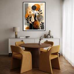 Abstract Autumn Branches Art Print Modern Fall Wall Neutral Burnt Orange Beige Black Botanical Leaves Foliage Minimalist Seasonal Home - thumbnail 3