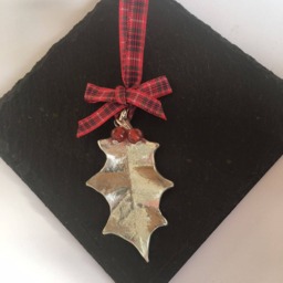 Holly Leaf Set Of 3 With Berries Christmas Decoration, Charm, Silver Holly Leaf Christmas Decoration, Pewter - thumbnail 2
