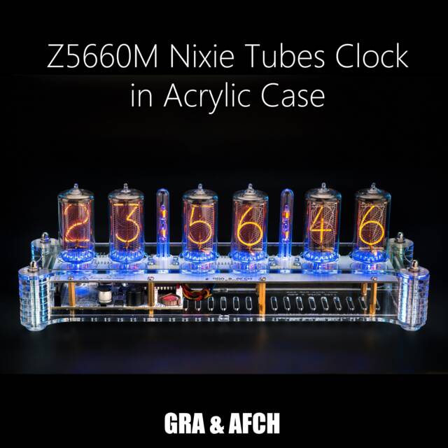 Nixie Tubes Clock Z5660M in Big Acrylic Case [Columns, Sockets] For Boyfriend, Husband, Vintage, Glowing Clock, Gift, Steampunk - image 1
