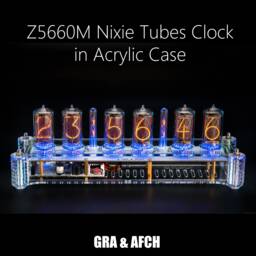 Nixie Tubes Clock Z5660M in Big Acrylic Case [Columns, Sockets] For Boyfriend, Husband, Vintage, Glowing Clock, Gift, Steampunk - thumbnail 1