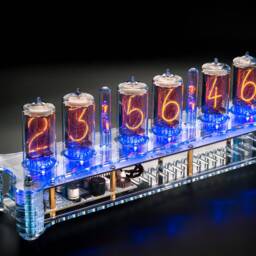 Nixie Tubes Clock Z5660M in Big Acrylic Case [Columns, Sockets] For Boyfriend, Husband, Vintage, Glowing Clock, Gift, Steampunk - thumbnail 2