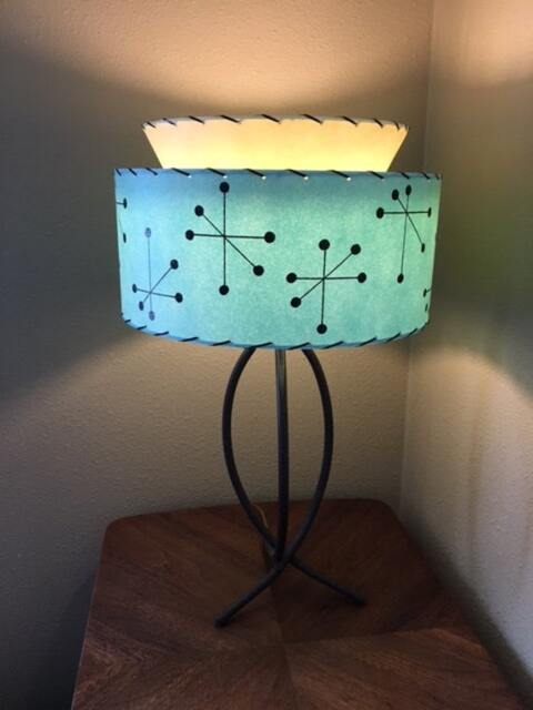 Mid Century Vintage Style Tapered 2 Tier Fiberglass Lamp Shade Modern Atomic Sea Foam/ Ivory - image 1