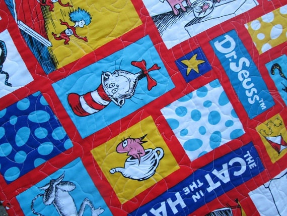 Dr Seuss Twin Bed Quilt, Bedding, The Cat in The Hat Toddler Made To Order - image 1