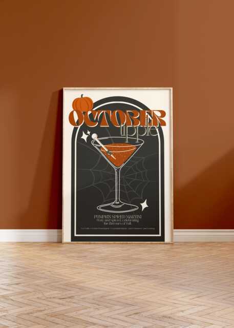 October Tipple - Cocktail Print, Poster, Kitchen Wall Art, Pumpkin Spice, Fall, Autumn Decor, Birthday Gift 5x7/8x10/A4/A5/A3/A2 - image 1