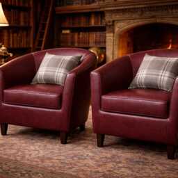 Tub Chair Upholstered in A Wine Faux Leather With Mahogany Wood Legs - thumbnail 4