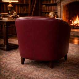 Tub Chair Upholstered in A Wine Faux Leather With Mahogany Wood Legs - thumbnail 3