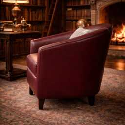 Tub Chair Upholstered in A Wine Faux Leather With Mahogany Wood Legs - thumbnail 2