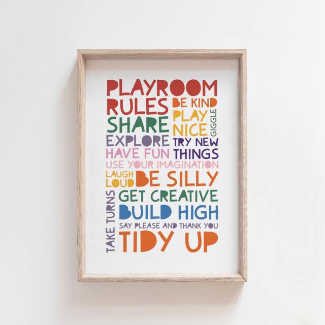Playroom Rules Print, Wall Art, Boys Nursery Prints, Bedroom Girls Rainbow Poster - image 1