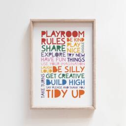 Playroom Rules Print, Wall Art, Boys Nursery Prints, Bedroom Girls Rainbow Poster - thumbnail 1