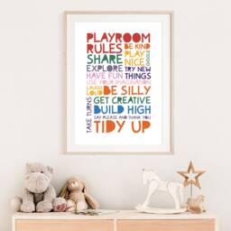 Playroom Rules Print, Wall Art, Boys Nursery Prints, Bedroom Girls Rainbow Poster - thumbnail 2