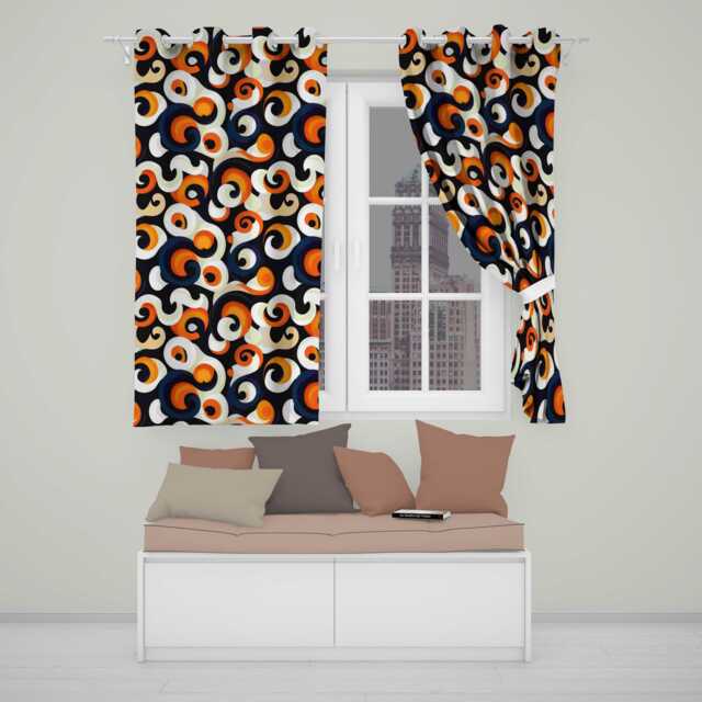 Abstract Spiral Swirl Bold Contrast Seamless Pattern Readymade Eyelet Ring Top Thermal 100% Blackout Curtains - image 1