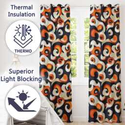 Abstract Spiral Swirl Bold Contrast Seamless Pattern Readymade Eyelet Ring Top Thermal 100% Blackout Curtains - thumbnail 3