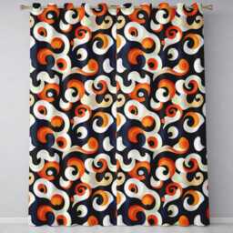 Abstract Spiral Swirl Bold Contrast Seamless Pattern Readymade Eyelet Ring Top Thermal 100% Blackout Curtains - thumbnail 2