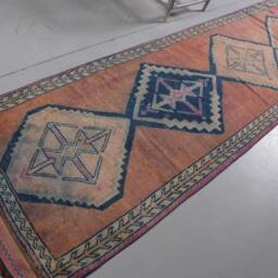 Vintage Rug, 3.2x11.3 Ft Area Antique Rugs For Indoor, Brown Kitchen , Herki Turkish Ethnic Bedroom Rug - thumbnail 2